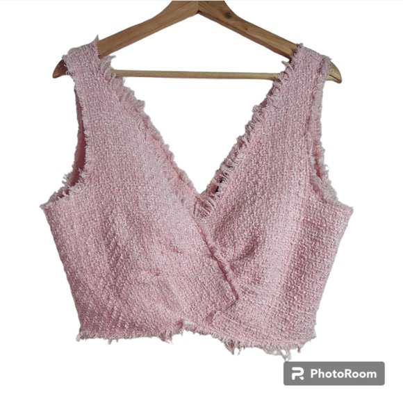 Zara Tweed Textured Weave Crop Top Size Large - Picture 2 of 8